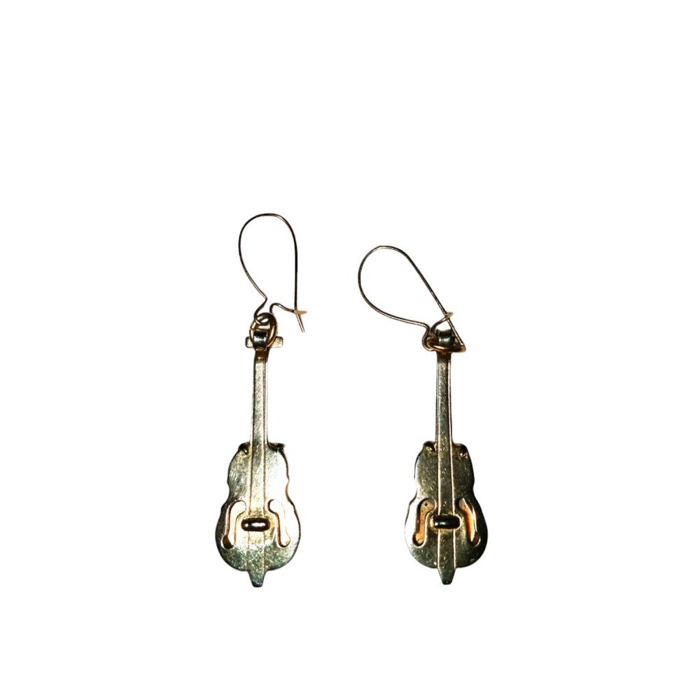 Vintage Gold Tone Guitar Earrings Good Condition Clean